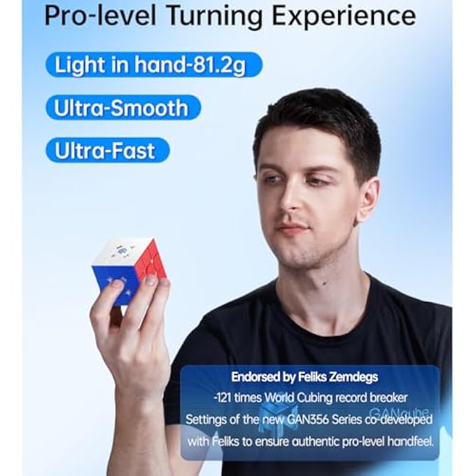 GAN 356 MAGLEV UV COATED 3X3 SPEEDCUBE MAGNETIC STICKERLESS RUBIK'S CUBE, MAGIC CUBE, SCREEN FREE BRAIN TEASER GAME, MENTAL FITNESS, IQ PUZZLE, STRESS RELIEF, TRAVEL TOY GIFT FOR KIDS ADULTS - Image 4